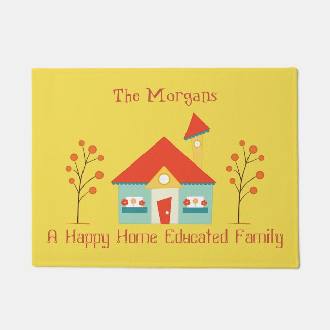 Happy Home Educated Family Welcome Doormat (Front)