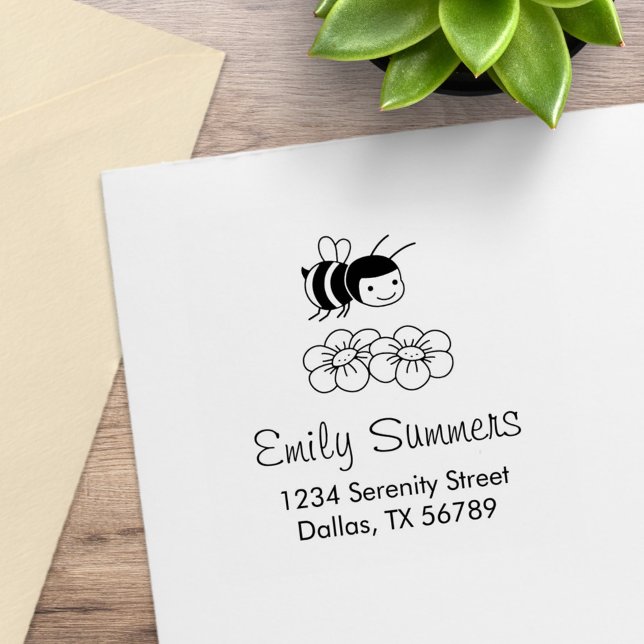 Happy Honey Bee Address Rubber Stamp (Creator Uploaded)