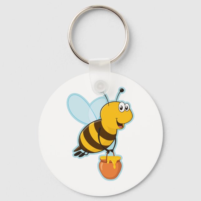 Happy Honey Bee & Honey Pot Key Ring (Front)