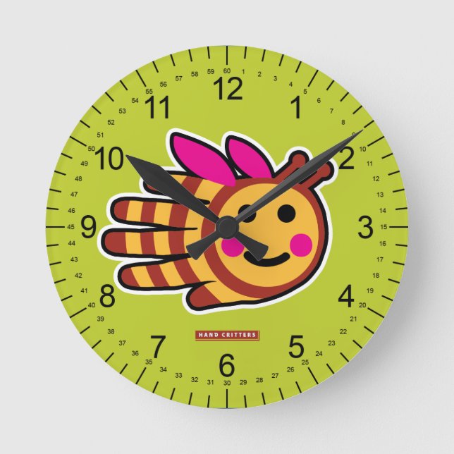 Happy honey bee with pink wings round clock (Front)