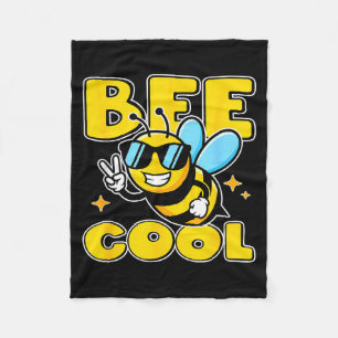 Happy honeybee character fun peace sign cute bee fleece blanket
