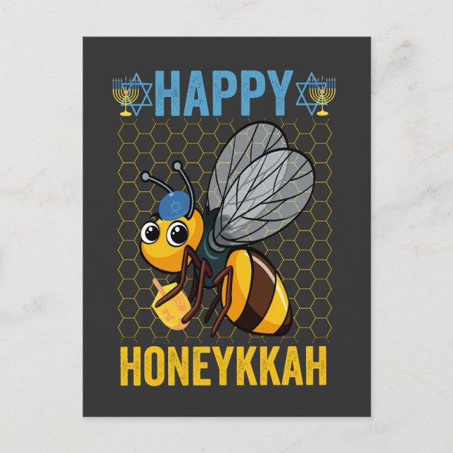 Happy Honeykkah Funny Hanukkah Honey Bee Gift  Invitation Postcard (Front)
