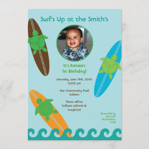Happy Honu Loves Surf Photo Birthday Invitation