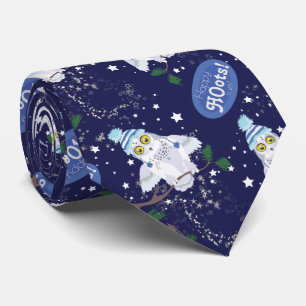 Happy Hoots Snowy Owl with Hat patterned Neck Tie