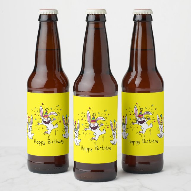Happy Hoppy Birthday Bunny Rabbits Beer Labels (Bottles)