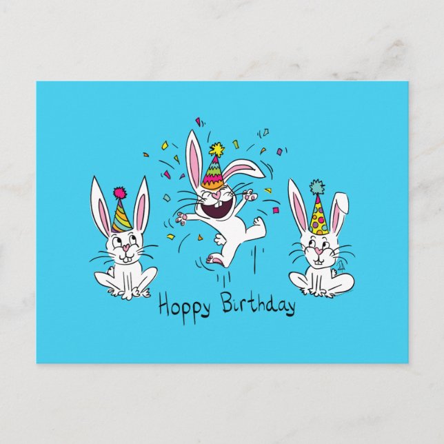 Happy Hoppy Birthday Bunny Rabbits Postcard (Front)