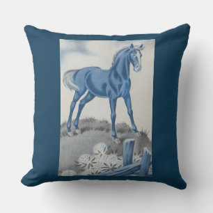 happy horse in blue cushion