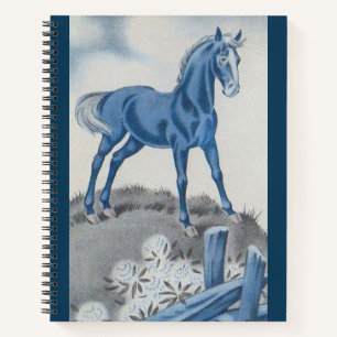 happy horse in blue notebook