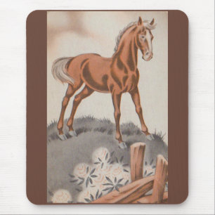 happy horse in brown mouse pad