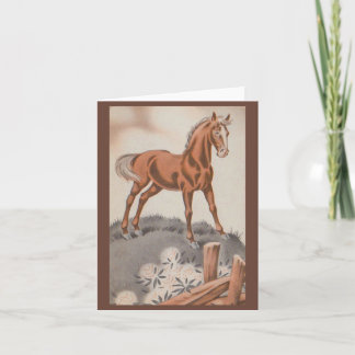 happy horse in brown note card