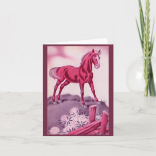 happy horse in pink note card
