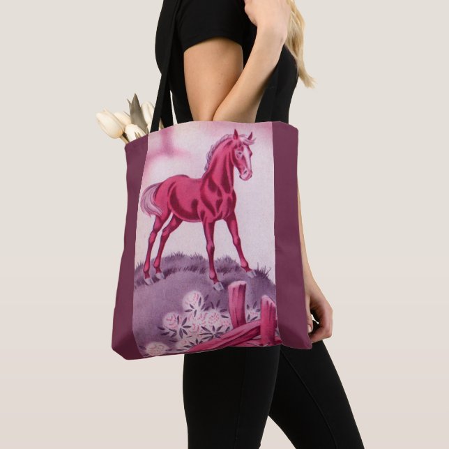 happy horse in pink tote bag (Close Up)