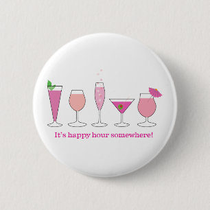 happy hour 6 cm round badge