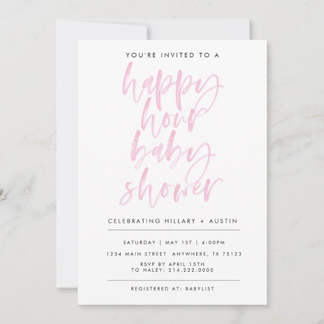 HAPPY HOUR BABY SHOWER- PINK INVITATION (Front)