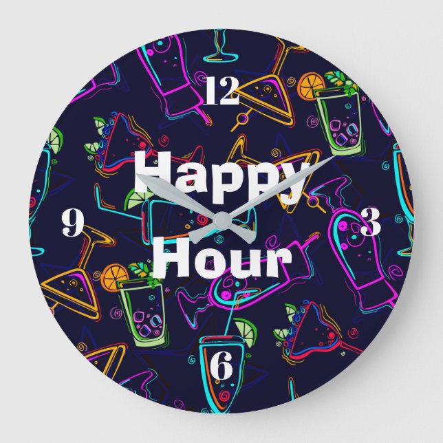 Happy Hour Cocktails Large Clock (Front)