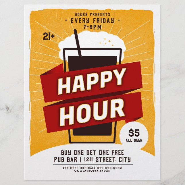 Happy Hour Drink Beer Ad Bar Flyer (Front)
