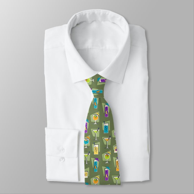 Happy Hour Fifties Cocktail Moss Green Tie (Tied)