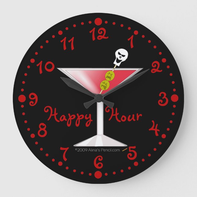 Happy Hour Funny Bloody Martini Clock w/ Minutes (Front)