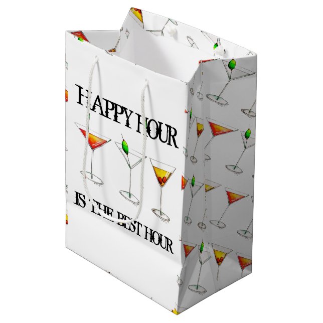 Happy Hour is the Best Hour Mixed Drink Cocktails Medium Gift Bag (Front Angled)