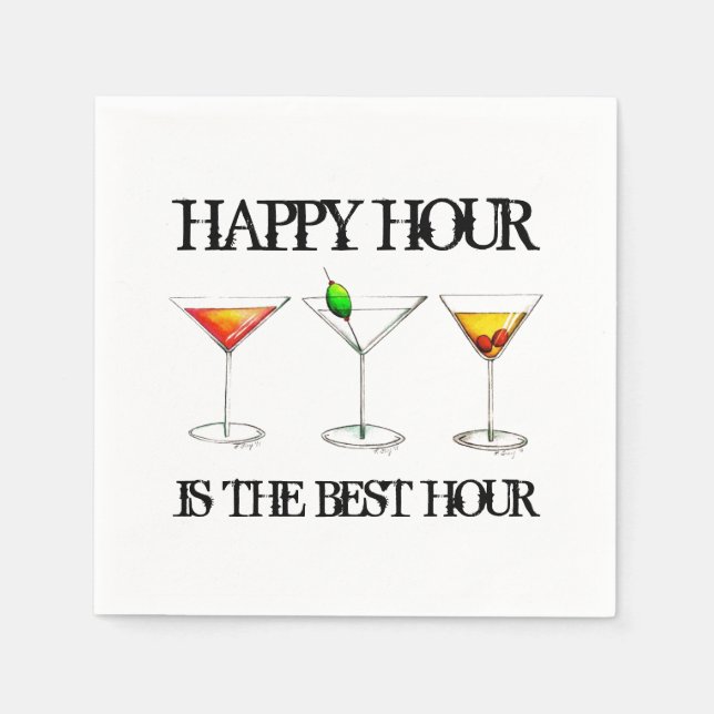 Happy Hour is the Best Hour Mixed Drink Cocktails Napkin (Front)