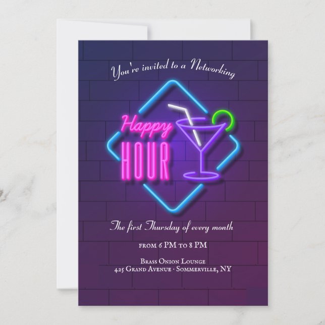 Happy Hour Neon Networking Invitation (Front)