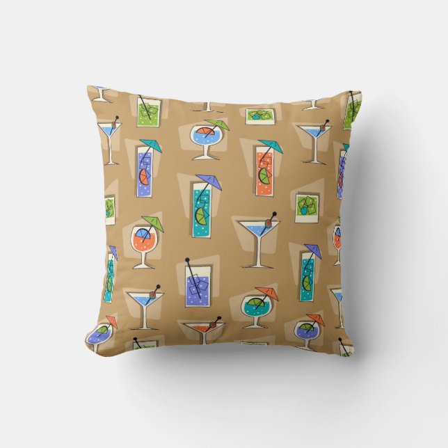 Happy Hour Retro Hawaiian Tropical Drinks Cushion (Front)