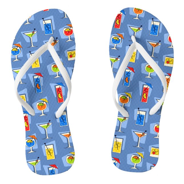 Happy Hour Retro Hawaiian Tropical Drinks Two-side Thongs (Footbed)