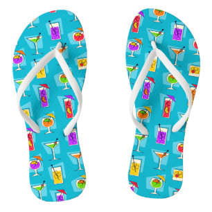 Happy Hour Retro Hawaiian Tropical Drinks Two-side Thongs