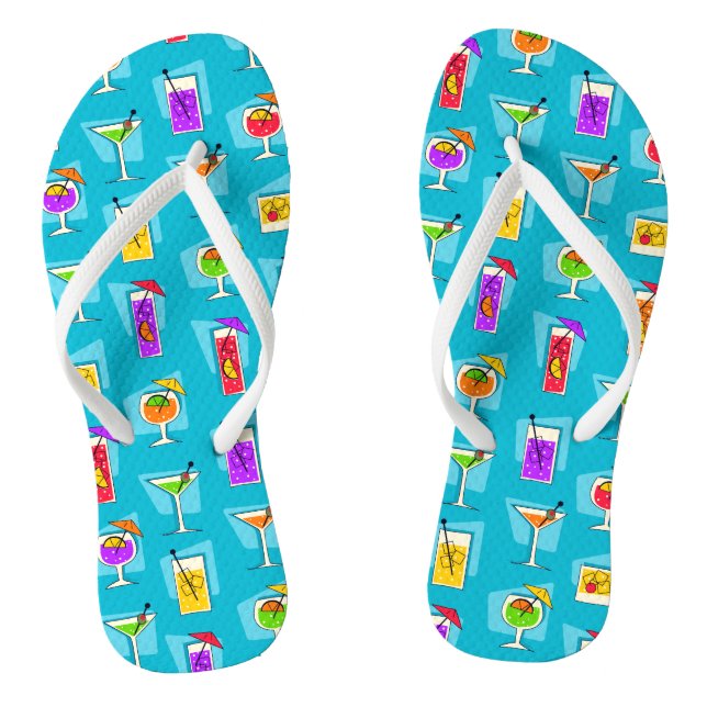 Happy Hour Retro Hawaiian Tropical Drinks Two-side Thongs (Footbed)