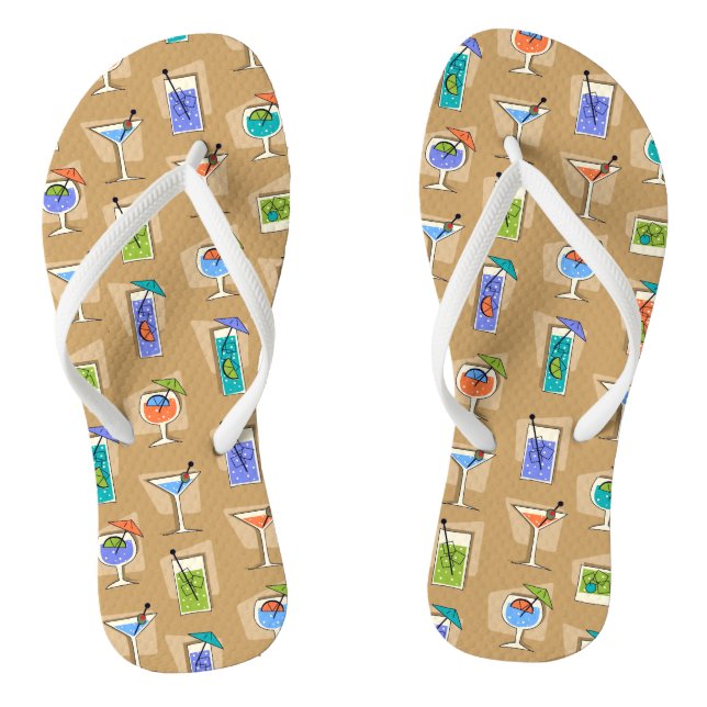 Happy Hour Retro Hawaiian Tropical Drinks Two-side Thongs (Footbed)