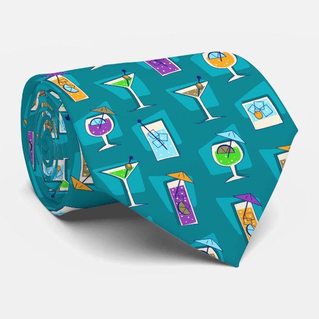 Happy Hour Retro Hawaiian Tropical Drinks Two-side Tie (Rolled)