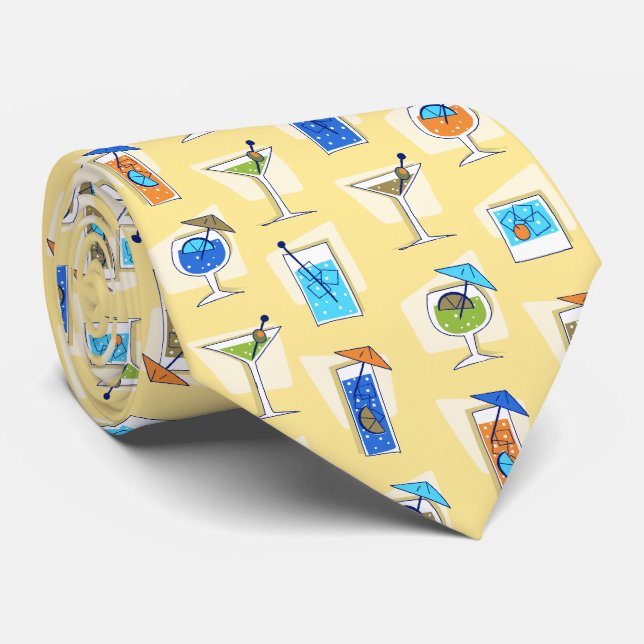 Happy Hour Retro Hawaiian Tropical Drinks Two-side Tie (Rolled)