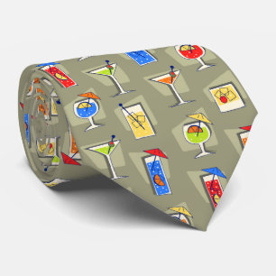 Happy Hour Retro Hawaiian Tropical Drinks Two-side Tie