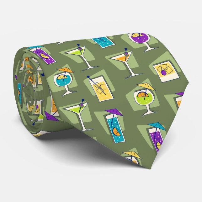 Happy Hour Retro Hawaiian Tropical Drinks Two-side Tie (Rolled)