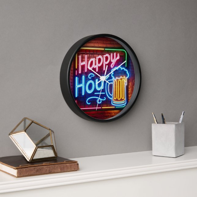 Happy Hour Sign On Brick Clock (Office)