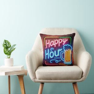 Happy Hour Sign On Brick Cushion