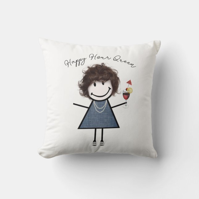 Happy Hour Stick Girl with Cocktail  Cushion (Front)