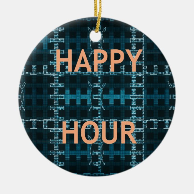 Happy Hour Text Blue Vector Art Print Ceramic Tree Decoration (Front)