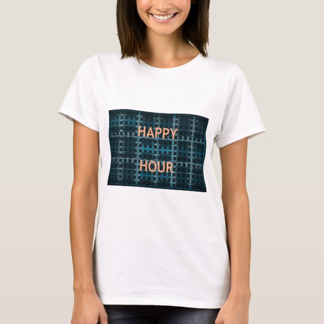 Happy Hour Text Blue Vector Art Print T-Shirt (Front)