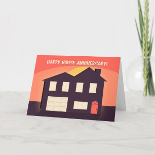 Happy House Annivrsary Silhouette House on Sunset Holiday Card