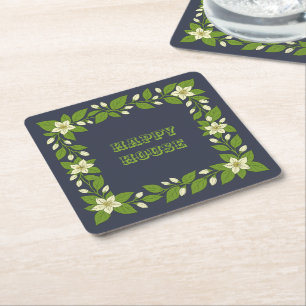 Happy house square paper coaster