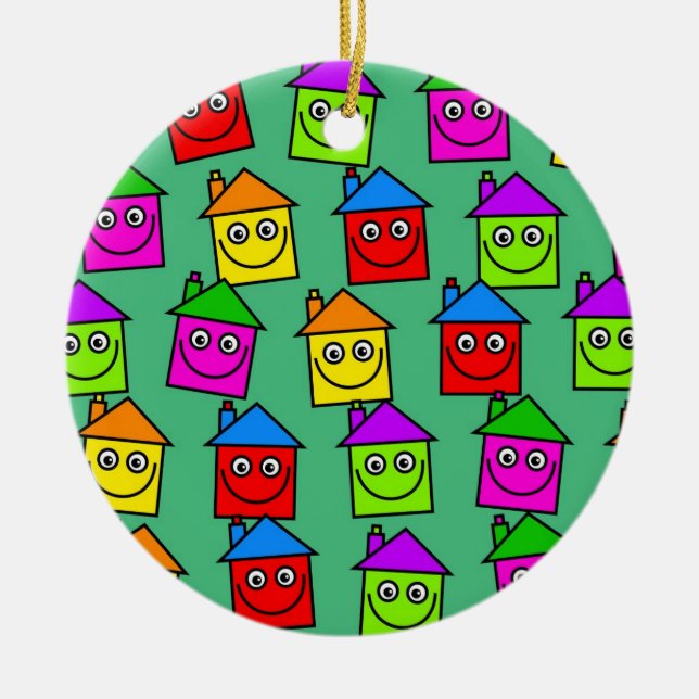Happy House Wallpaper Ceramic Tree Decoration (Front)