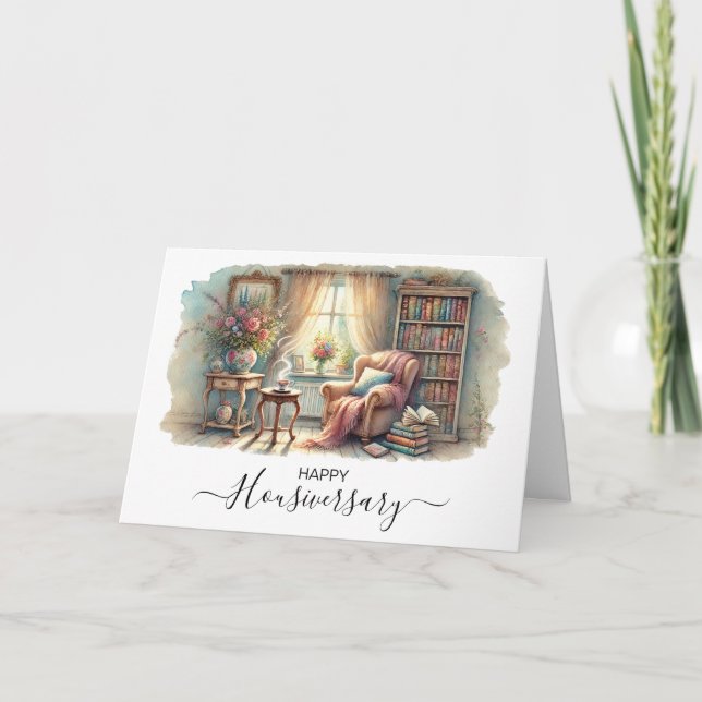 Happy Houseaversary Real Estate cosy book nook Card (Front)