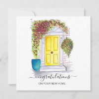 Happy Housiversary Card yellow Door Floral Design