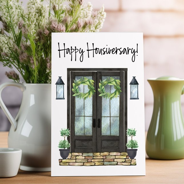 Happy Housiversary Front Door Home Anniversary Card (One year home anniversary card for your real estate clients.)