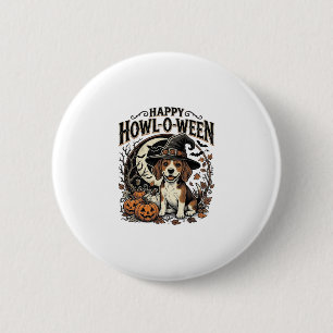 Happy Howl-O-Ween Beagle Witch Hat Halloween Shirt 6 Cm Round Badge