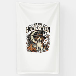 Happy Howl-O-Ween Beagle Witch Hat Halloween Shirt Banner