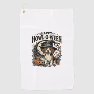 Happy Howl-O-Ween Beagle Witch Hat Halloween Shirt Golf Towel