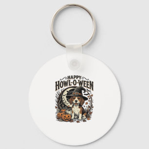 Happy Howl-O-Ween Beagle Witch Hat Halloween Shirt Key Ring