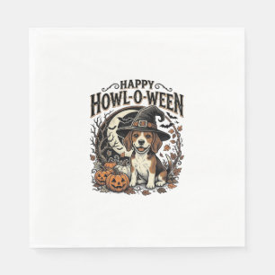 Happy Howl-O-Ween Beagle Witch Hat Halloween Shirt Napkin